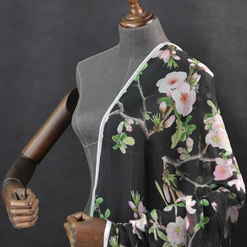 Taime-ja õie printida puhas siid sifonki kangas on väga pehme tüdrukute suvine kleit,SCF171