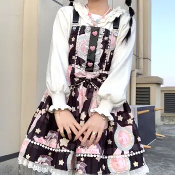 Jaapani Magus Kawaii Jsk Lolita Kleit Naiste Vintage Victoria Gooti Cartoon Varrukateta Bow Lace Printsess Tee Peokleidid