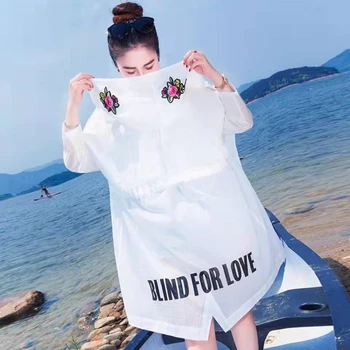 Korea Fashion Naiste Kevad Jope Suvel Rannas Puhkus Kapuutsiga Päikesekaitsetoodete Õhukesed Jakid Windbreaker Femme Pikk Karv Tikandid