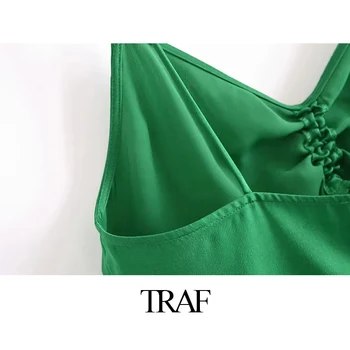 TRAF 2021 Naiste Mood Kleit Koos Vööri Vintage Print Hubane Mini Tõsta Lühike Kleit Vintage V-Kaeluse Reguleeritavad Rihmad Naiste Kleidid