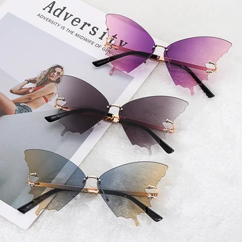 Naiste mood liblikas rimless päikeseprillid anti-ultraviolett-retro liiga punk prillid anti-reflective kalle päikeseprillid