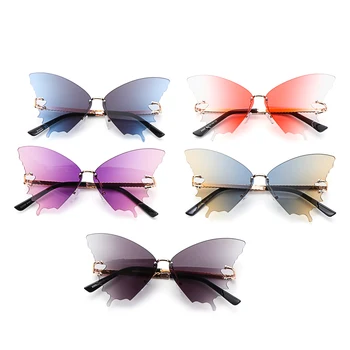 Naiste mood liblikas rimless päikeseprillid anti-ultraviolett-retro liiga punk prillid anti-reflective kalle päikeseprillid