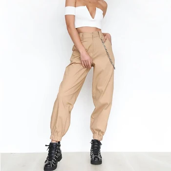 Kevadine Vintage Kett Must Cargo Püksid Naiste Kõrge Vöökoht Püksid Joggers Kottis Püksid Naiste Streetwear Pluss Suurus