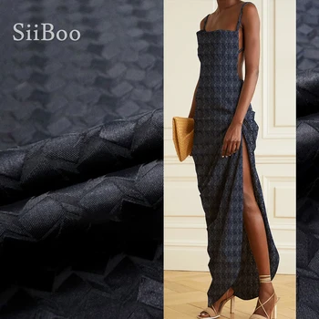 Siiboo värviga reljeefse tekstuuriga jacquard brocade kangast naiste kleit püksid Tissu jacquard foncé sp6341