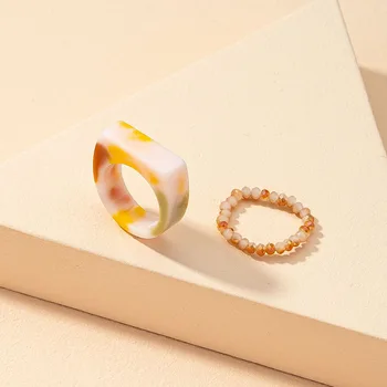 AOMU 2PCS/SET Korea Värvikas Geomeetriline Vaik Crystal Beaded Rõngad, Naised, Tüdrukud 2021 primavera Uus Ring Set Ehted Kingitused