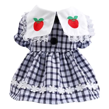 Musta-Valge Ruuduline Koera Riided Printsess Pitsist Krae Red Apple Kleit Koerad Väike Armas Yorkshire Kutsikas Armas Tüdruk Ropa Para Perro