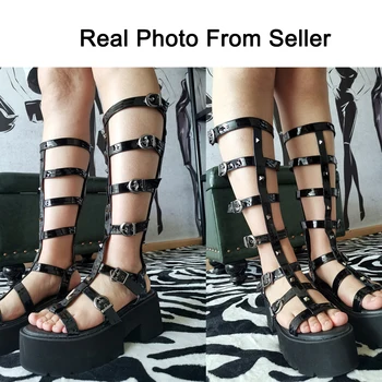 BONJOMARISA Suur Suurus 40 Avatud Varvas Metallist Neet Platvormi Paksu Gladiaator naiste Sandaalid 2021 Suvel Punk Lukuga Trendikad Jalatsid