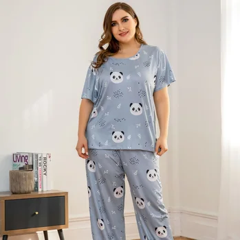 HC280 Suured Naiste Kevad-Suvel Kodus Lahti Panda Karikatuurid Pidžaama Naiste Riided Sleepwear Üks Komplekt Nightdress Kaks-tükk