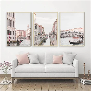 Roosa Veneetsia Itaalia Linna Canvas Poster, Arhitektuuri, Maastiku Prindi Seina Art Maali Nordic Dekoratiivsed Pildid Kaasaegse Kodu Decor