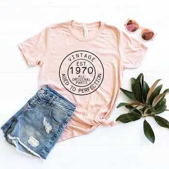 Vintage 1970 Sünnipäeva Tshirt Streetwear 51th T-Särk Naistele, Pluss Suurus Puuvill Lady Riided Fashion O Kaela Lühikesed Varrukad Tees