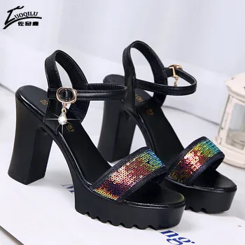 Plokk-kontsad naine platvorm sandaalid naistele suve sandaalid uued 2021 avatud varvas Glitter pumbad naiste platvorm kingad, kõrge kontsaga sandaalid
