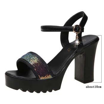 Plokk-kontsad naine platvorm sandaalid naistele suve sandaalid uued 2021 avatud varvas Glitter pumbad naiste platvorm kingad, kõrge kontsaga sandaalid