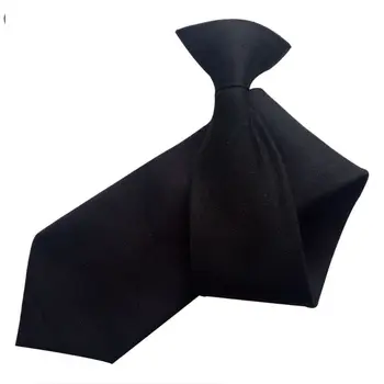 Mens Ühtne Tahke Must Värv Kunstnahast Silk Clip-on Eelnevalt Seotud Kaela Sidemed Politsei Turvalisuse Pulmad, Matused 50x8cm